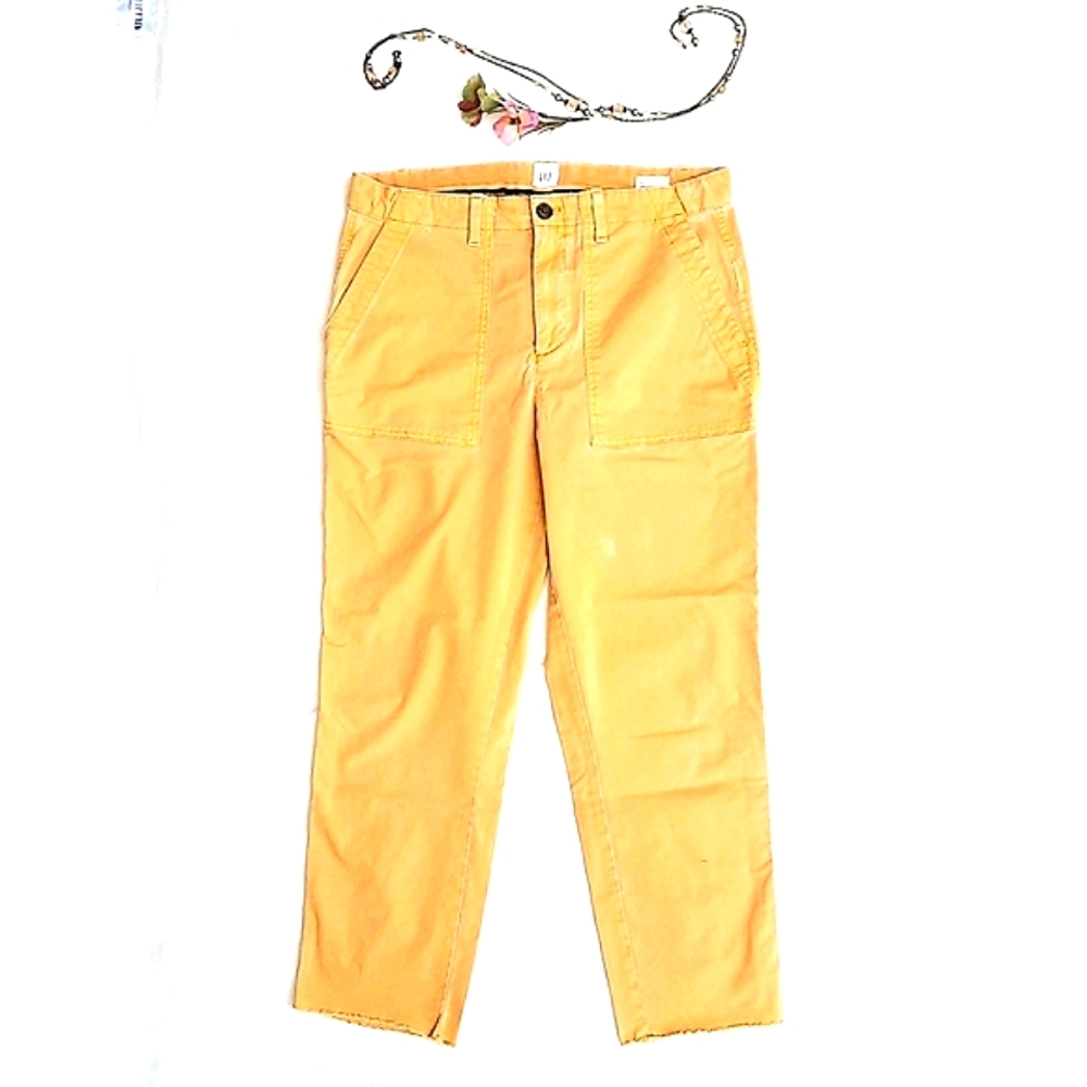 GAP gf Mustard Yellow Cargo Ankle Pants, Raw Hem